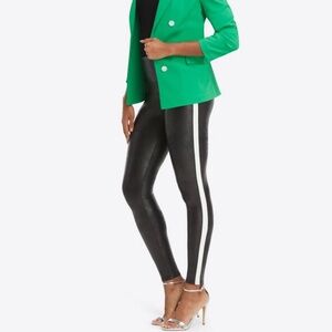 SPANX Women's Faux Leather Stripe Legging in Very Black/White